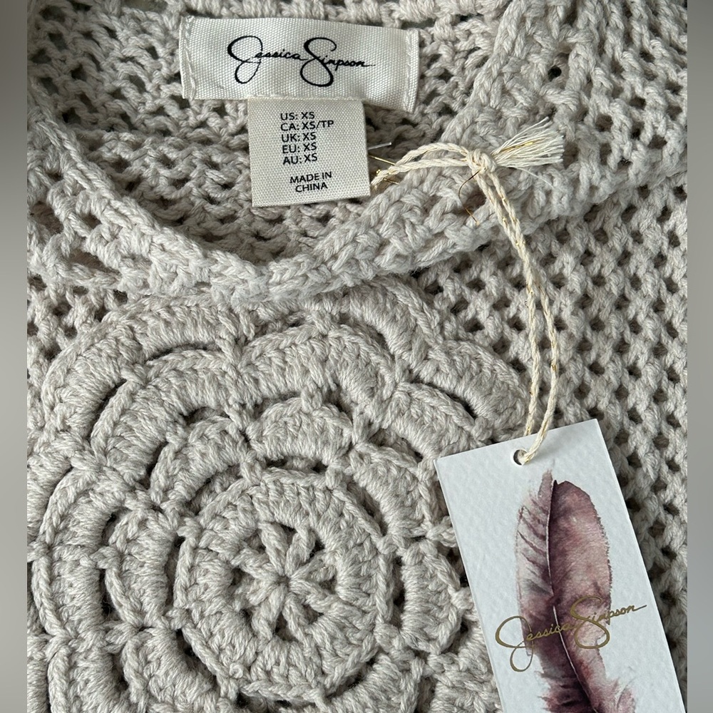 NWT Jessica Simpson Crochet Knit Cream Beige Boho Tank Flower Detail Size XS - Picture 5 of 9